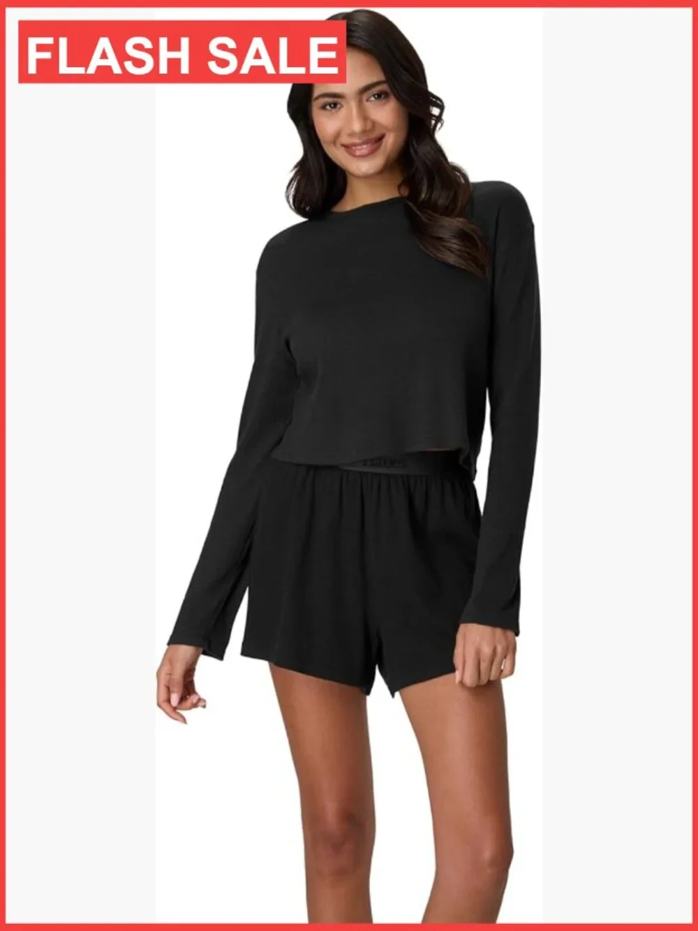 Cropped Lounge Set 2pc Rib Tee & Sleep Shorts Supersoft Loungewear X-Large
